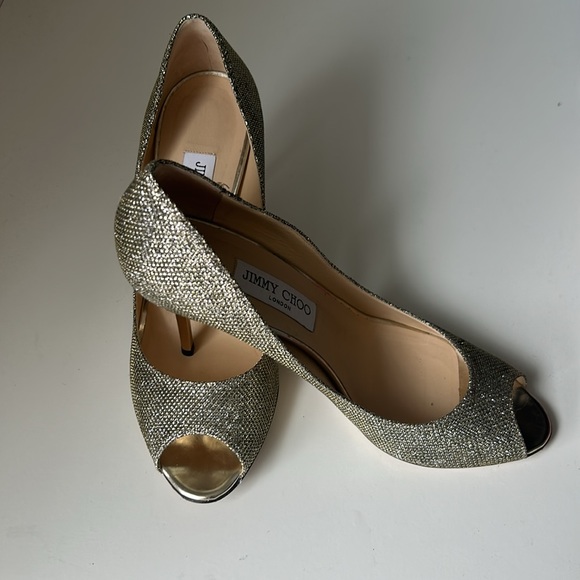 Jimmy Choo sparkly gold/silver peep toe pumps size 39 - Picture 2 of 5